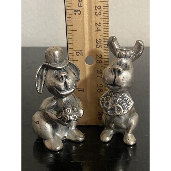 Vintage Peltro Italy Pewter Bride and Groom Dog Figurines Heavy Fine Pewter RARE - Picture 10 of 16